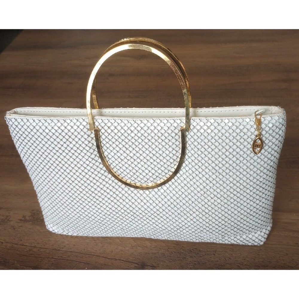 Vintage Bags By Marlo Metal Mesh Gold Handled Bag W/Strap White/Gold NWOT
